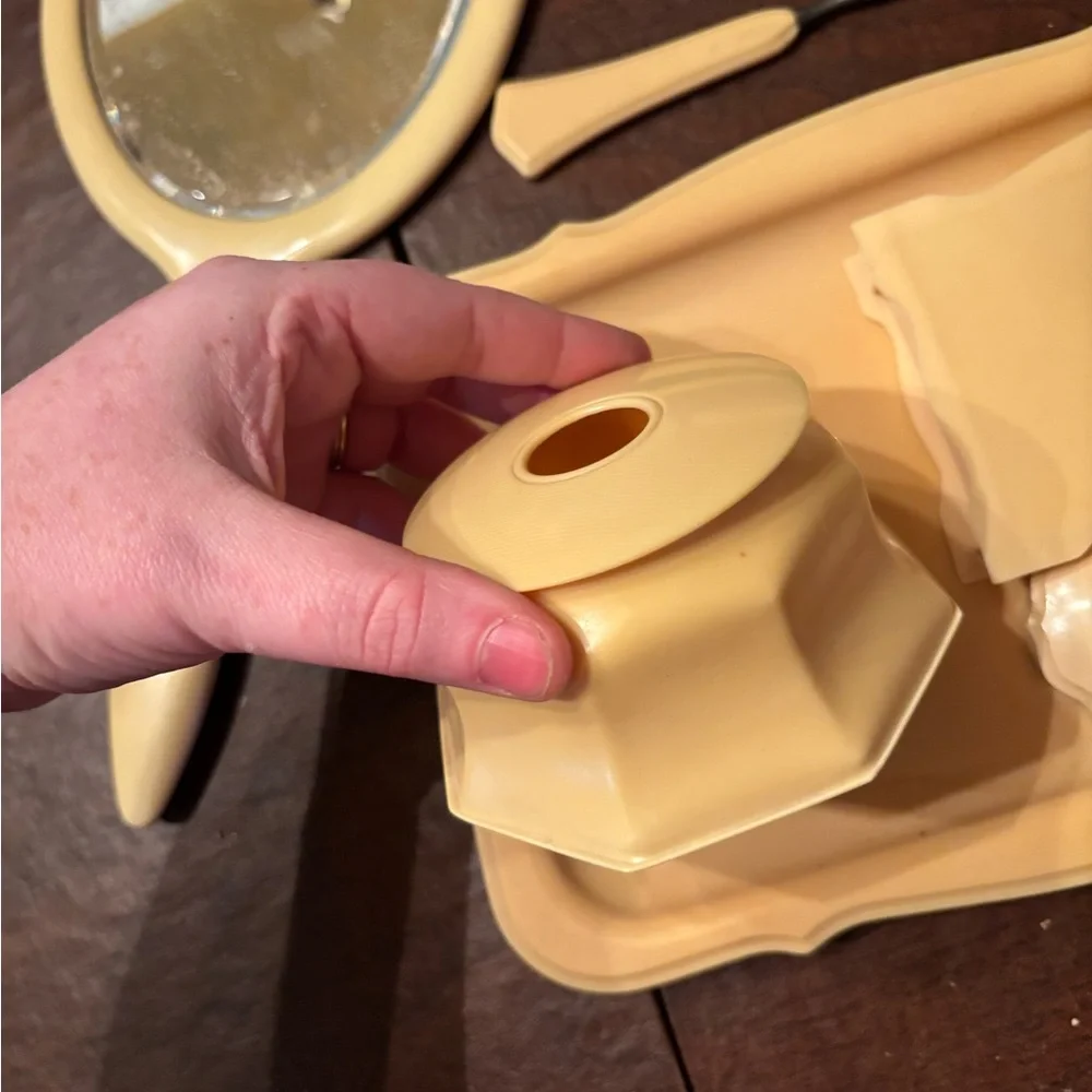 vintage French Ivory celluloid vanity dresser set